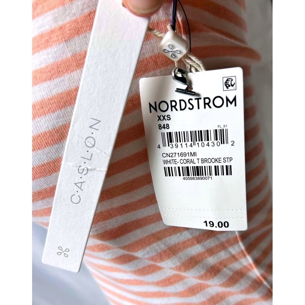 Caslon ~‎ Size XXS ~ White/Coral Striped Scoop Neck Ribbed Cotton Tee ~ NWT - Picture 6 of 10